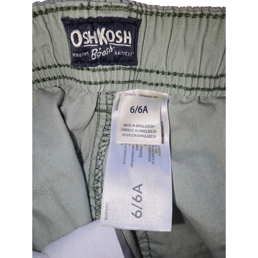 OshKosh Bgosh Boys Sage Green Cotton Cargo Shorts‎ Size 6 Elastic Waist Utility